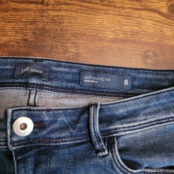 J Jill Jeans Sz 8 Authentic Slim Ankle Mid Rise Comfort Stretch Medium Dark Wash - Picture 3 of 10